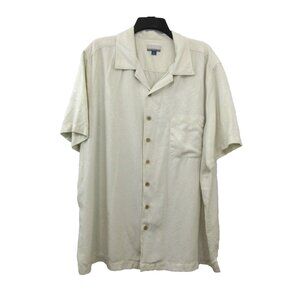 Breakwater Shirt Mens XL Cream 100% Silk Floral Camp Beach Button Up Short Sleev